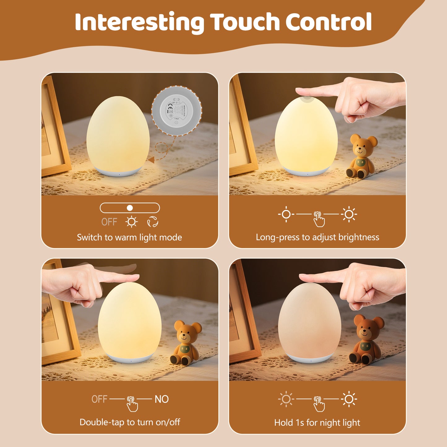 MediAcous Night Light for Kids, Baby Egg Light for Nursery, 7 Colors Changing & Stepless Dimming, Soft Silicone Touch Night Lamp with 1 Hour Timer, Rechargeable Nursery Night for Breastfeeding