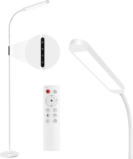 MediAcous Floor Lamp, LED Floor Lamp with Remote, 5 Colors & 5 Brightness & Stepless Adjustable Standing Lamp Work with Wall Switch,1H Timer, Memory Function, Gooseneck for Living Room Bedroom, White